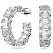 Swarovski Millenia Rhodium Plated White Crystal Octagon Hoop Earrings 5612673