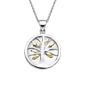 Yellow Gold Plated Sterling Silver Bauxite Small Round Tree of Life Necklace, P3547