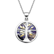 Yellow Gold Plated Sterling Silver Blue John Small Round Tree of Life Necklace, P3547