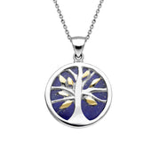 Yellow Gold Plated Sterling Silver Lapis Lazuli Small Round Tree of Life Necklace, P3547
