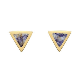 9ct Yellow Gold Blue John Dinky Triangle Stud Earrings