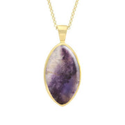 9ct Yellow Gold Blue John Oval Necklace. P080.