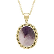 9ct Yellow Gold Blue John Oval Rope Edge Necklace, P251.