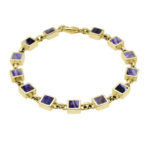 9ct Yellow Gold Blue John Square Stone Bracelet. B233.