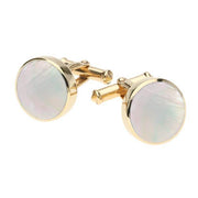 9ct Yellow Gold Mother Of Pearl Round Shape Cufflinks, CL004.