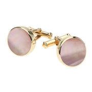 9ct Yellow Gold Pink Mother Of Pearl Round Shape Cufflinks, CL004