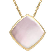 9ct Yellow Gold Pink Mother of Pearl Cushion Necklace. P1474.