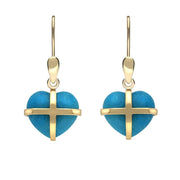 9ct Yellow Gold Turquoise Small Cross Heart Drop Earrings E1287