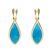 9ct Yellow Gold Turquoise Small Pointed Pear Drop Earrings. E686.