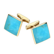 9ct Yellow Gold Turquoise Square Shaped Cufflinks, CL417.