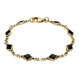 9ct Yellow Gold Whitby Jet Diamond Shaped Bracelet B186
