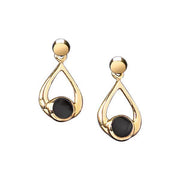 9ct Yellow Gold Whitby Jet Small Teardrop Earrings. P087.