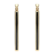 9ct Yellow Gold Whitby Jet Extra Long Slim Drop Earrings, E1070.