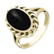 9ct Yellow Gold Whitby Jet Large Oval Rope Edge Ring R177