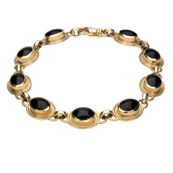 9ct Yellow Gold Whitby Jet Nine Stone Oval Bracelet B227