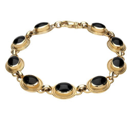 9ct Yellow Gold Whitby Jet Nine Stone Oval Bracelet B227