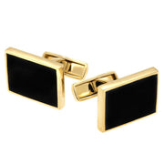 9ct Yellow Gold Whitby Jet Oblong Cufflinks, CL416.