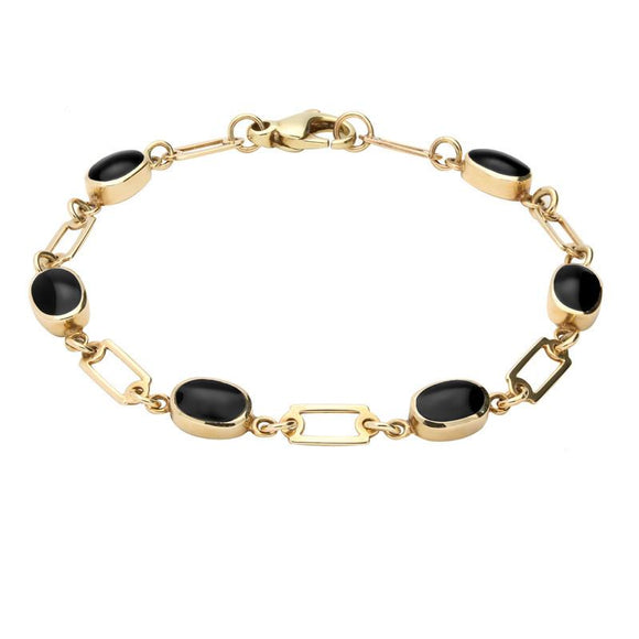 9ct Yellow Gold Whitby Jet Oval Linked Bracelet B026
