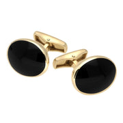 9ct Yellow Gold Whitby Jet Oval Shape Cufflinks, CL415.