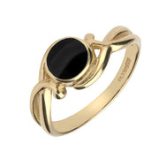9ct Yellow Gold Whitby Jet Round Scroll Ring R067