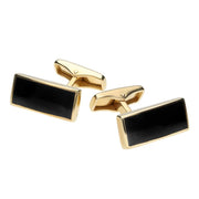 9ct Yellow Gold Whitby Jet Slim Oblong Cufflinks, CL418.