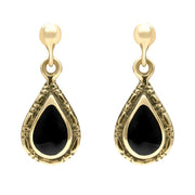 9ct Yellow Gold Whitby Jet Small Pear Drop Earrings E142