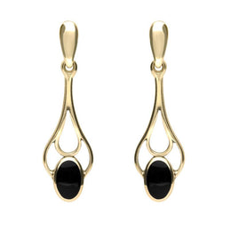9ct Yellow Gold Whitby Jet Spoon Drop Earrings E138