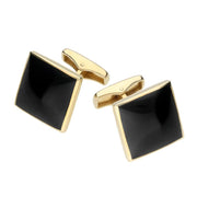 9ct Yellow Gold Whitby Jet Square Shaped Cufflinks, CL417.