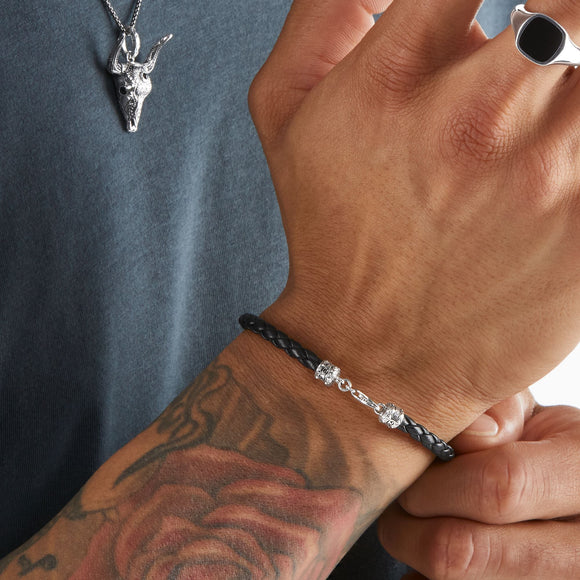 THOMAS SABO STERLING SILVER LEATHER BLACK BRACELET 19CM A2011-682-11-L20