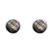 C W Sellors Sterling Silver Dark Mother of Pearl 5mm Classic Small Round Stud Earrings, E002.