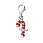 Christmas Collection Silver Red Enamel Candy Cane Charm G757