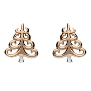 Sterling Silver Rose Gold Christmas Tree Stud Earrings E2359