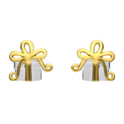 Christmas Collection Silver and Yellow Gold Present Stud Earrings E2360