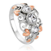 Clogau Tree of Life Sterling Silver 9ct Rose Gold White Topaz Trilogy Ring, 3SENCR2.