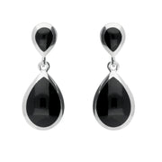 Sterling Silver Whitby Jet Double Pear Drop Two Piece Set