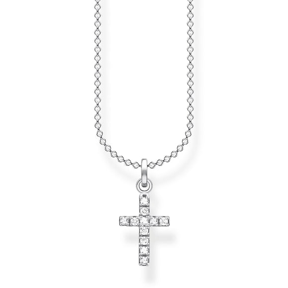 Thomas Sabo Charm Club Sterling Silver Star White Zirconia Pave Cross Necklace KE2069-051-14-L45v