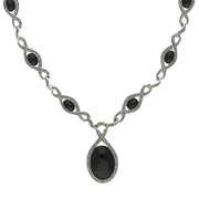 Sterling Silver Whitby Jet Marcasite Thirteen Stone Twist Link Necklace