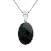 Sterling Silver Bloodstone Oval Necklace, P019. 