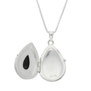 Sterling Silver Whitby Jet Pear Patterned Locket Necklace