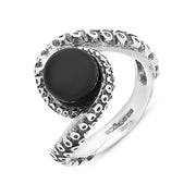 Sterling Silver Whitby Jet Bead Twist Tentacle Ring