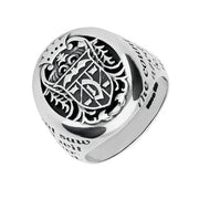 Sterling Silver Whitby Jet Dracula Crest Replica Signet Ring. R622. 