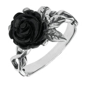 Sterling Silver Whitby Jet Tuberose Carved Rose Three Piece Set