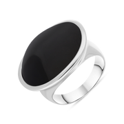 Sterling Silver Whitby Jet Wide Oval Chunky Ring, R840