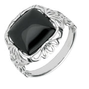 00121769 Whitby Jet Ring Heritage Square Decorative Edge Silver R915