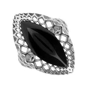 Sterling Silver Whitby Jet Heritage Pierced Marquise Ring. R916.
