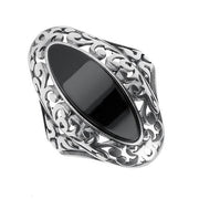 Sterling Silver Whitby Jet Heritage Oval Pierced Ring. R926.