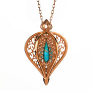 Rose Gold Vermeil Turquoise Flore Filigree Small Necklace P2338C