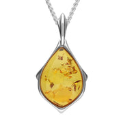 Sterling Silver Amber Teardrop Necklace, P2171.