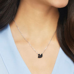Swarovski Iconic Swan Rhodium Plated Black Necklace