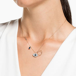 Swarovski Evil Eye Rhodium Rose Gold Blue Crystal Necklace